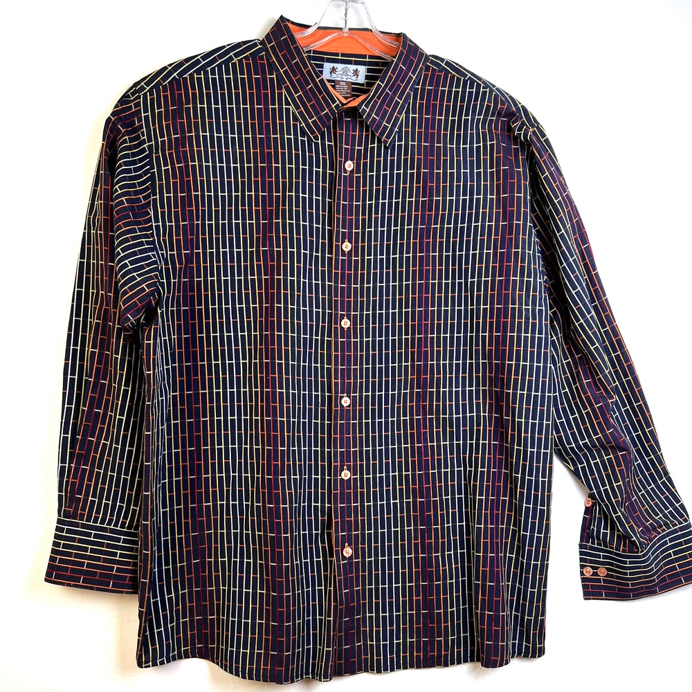 PJ Mark Button Up Shirt Men's 3XL Black Orange Cotton Blend Career Casual